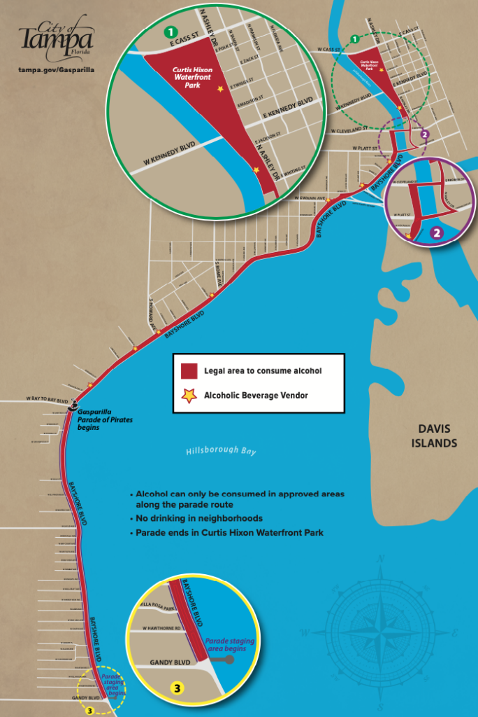 map showing gasparilla legal alcohol zones